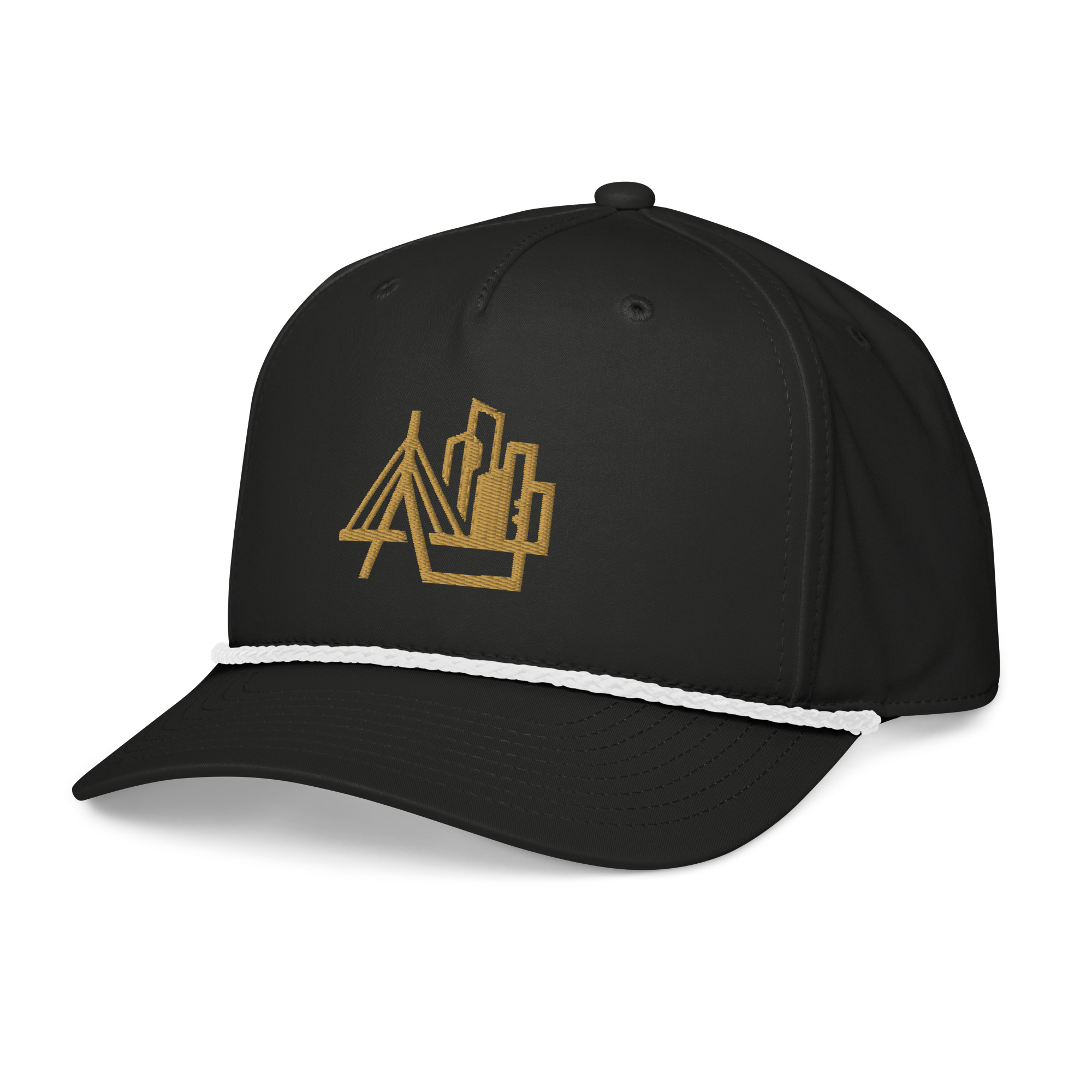 Boston Metro Classic Rope Cap — Black with bridge & skyline embroidery