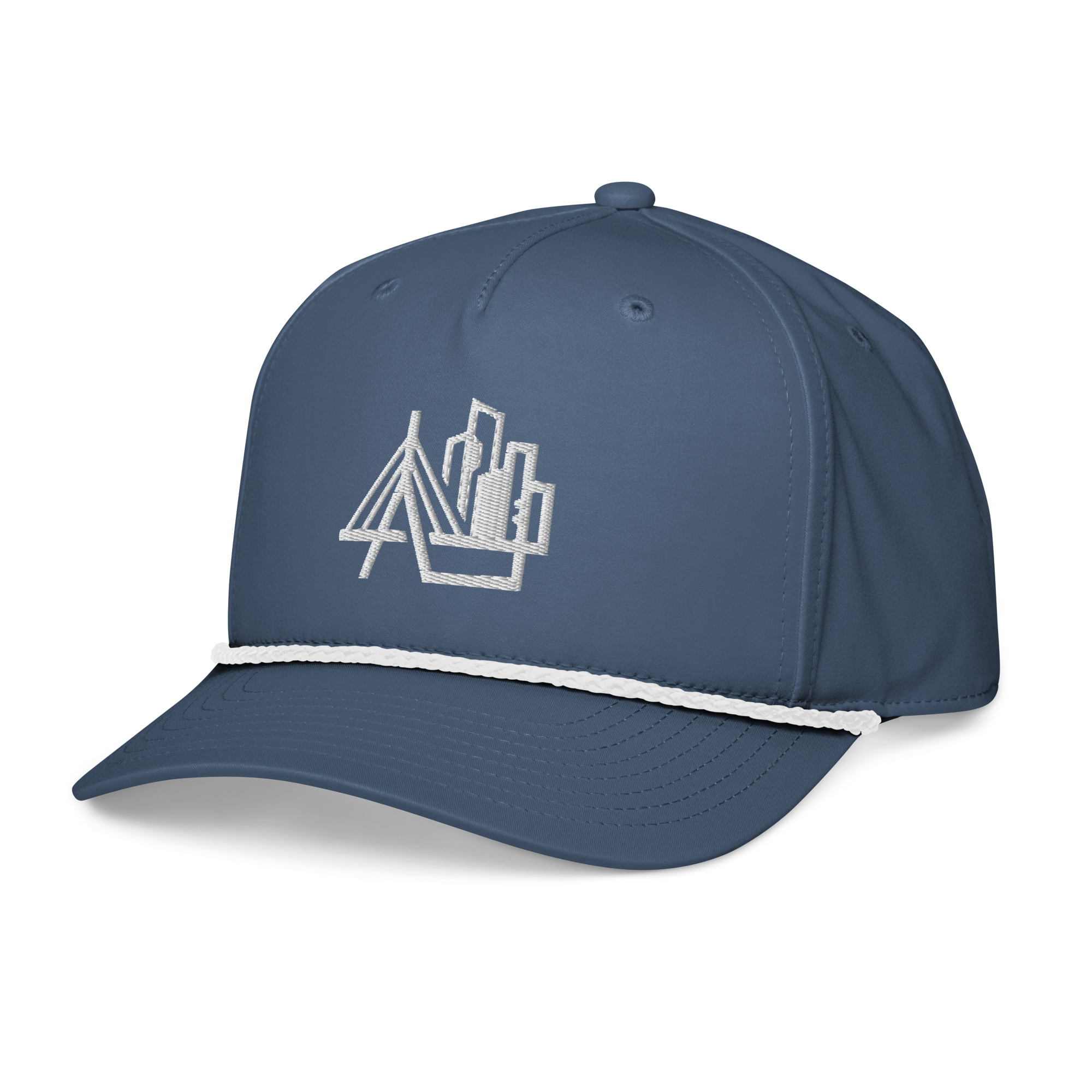 Boston Metro Classic Rope Cap — Blue with bridge & skyline embroidery