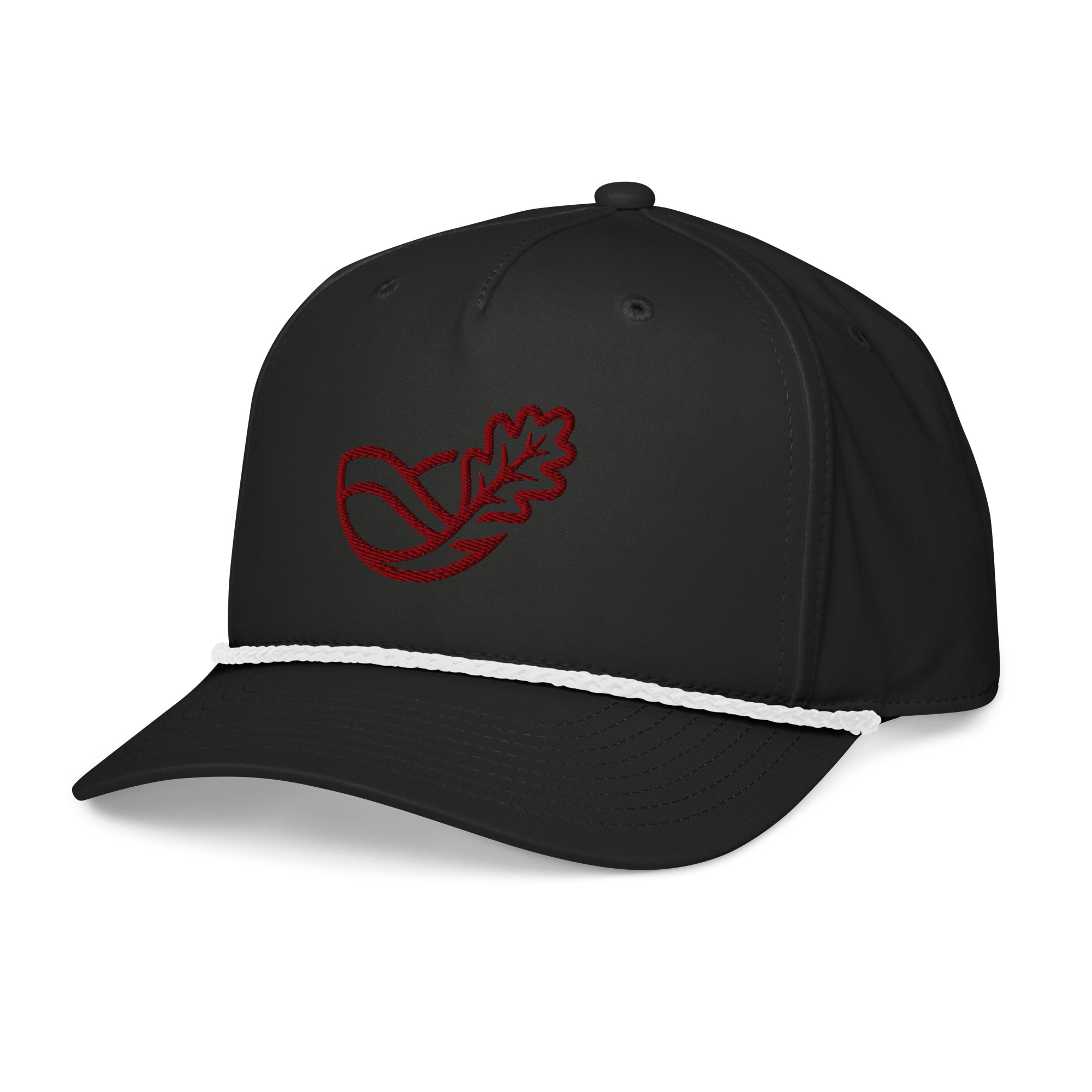 MA Heartland Classic Rope Cap — Black with oak leaf embroidery