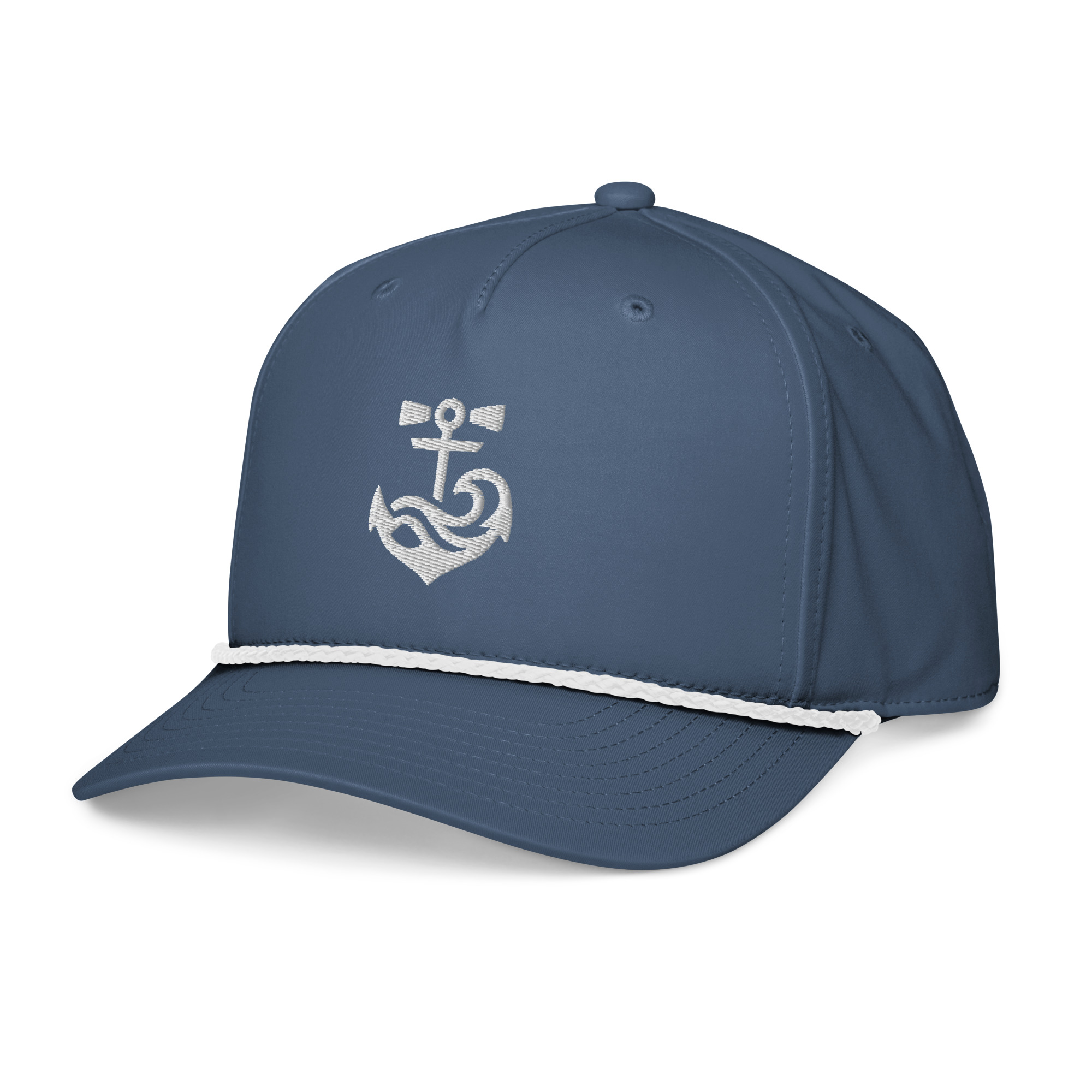 RI Coastal Classic Rope Cap — Blue with white anchor embroidery